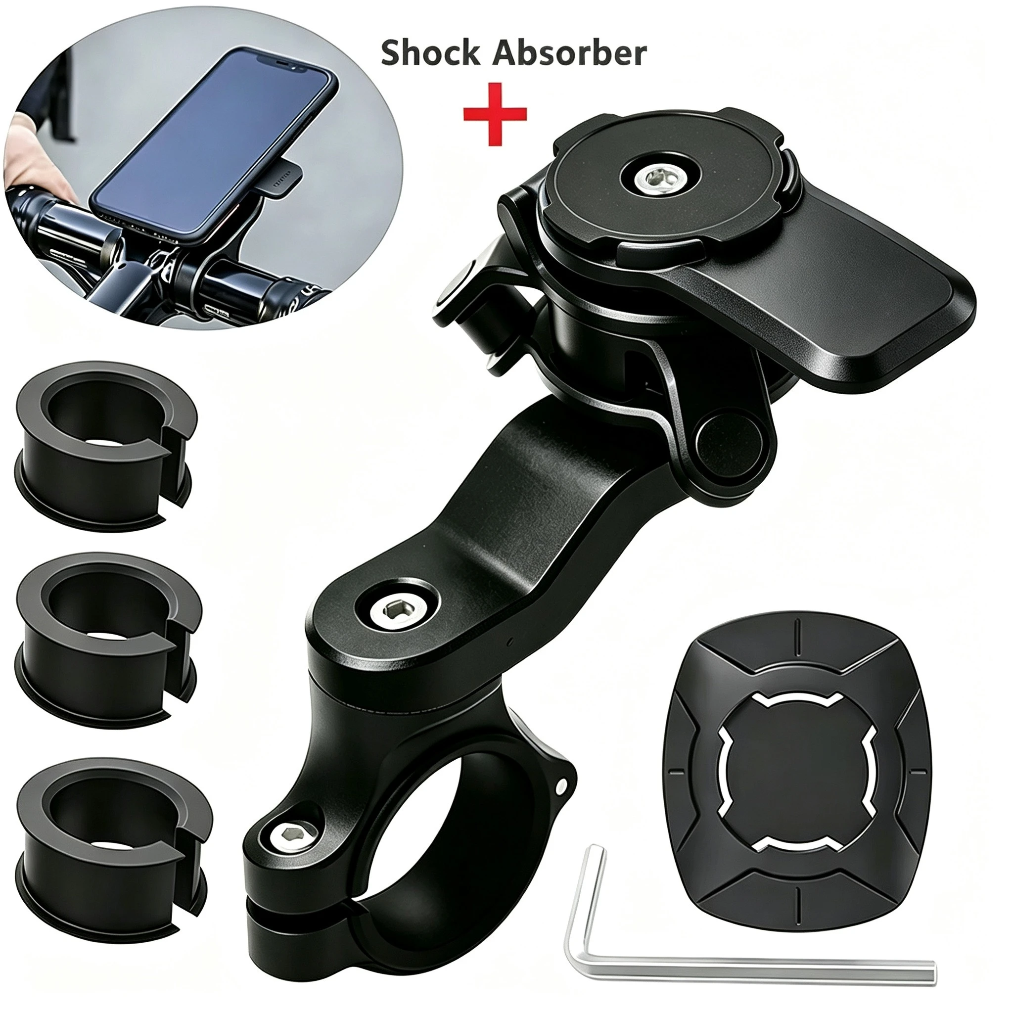 Shockproof Anti-Vibration Motorcycle Phone Mount Universal Bike MTB Handlebar Holder Detachable 360° Rotatable Quick Release GPS