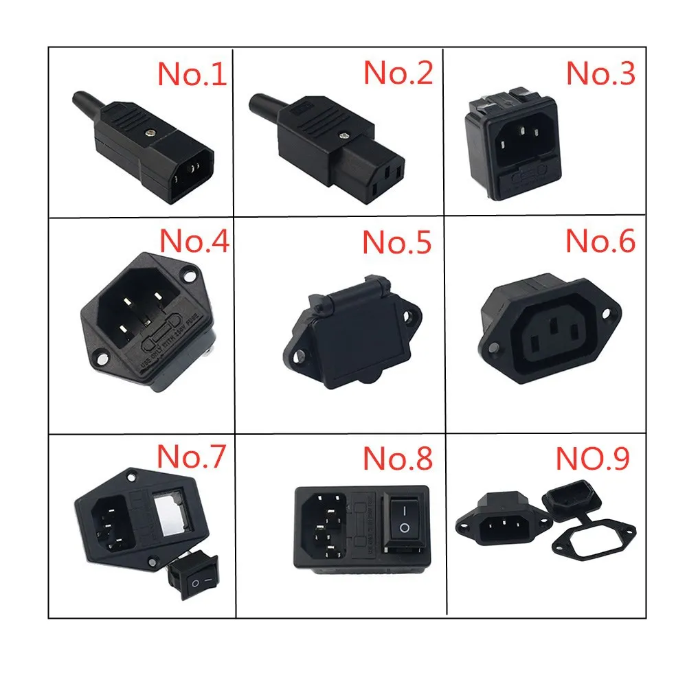 Black IEC 320 C13 Female Plug Rewirable Power Connector 3pin Socket 10A /250V