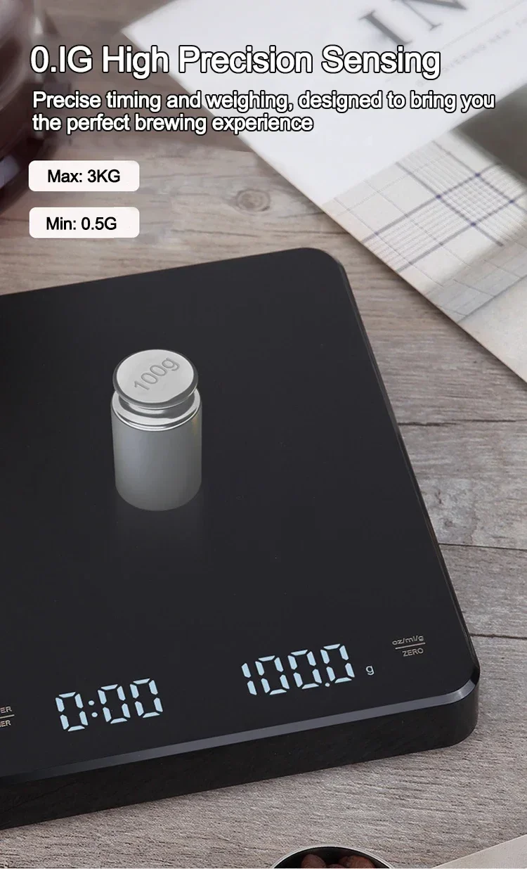 Elektronische Kaffeewaage mit Silikonpad, digitale Kaffeewaage mit Timer, LED-Anzeige, USB-Aufladung, für Zuhause, Café, gutes Geschenk – Detail 4