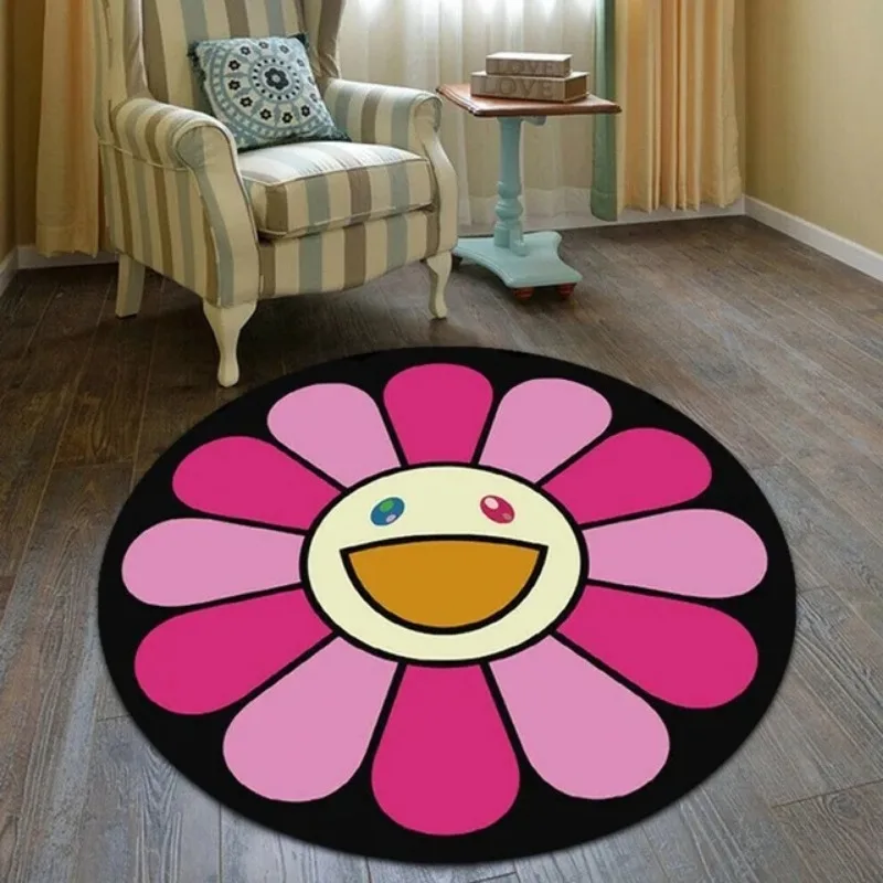 Sun Flower Color Round Rugs for Bedroom Home Decoration Soft Dressing Table Mat Chair Fluffy Large Carpets for Living Room Decor