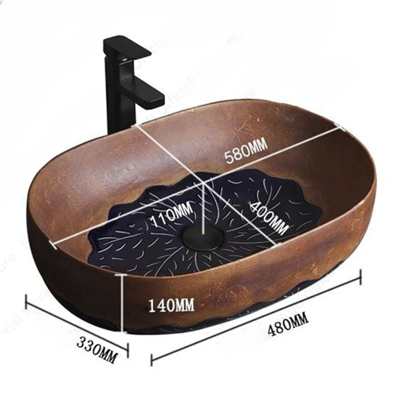 Above Counter Wash Basin Countertop Vessel Sink Brown Art Basin Bowl Ceramic Table Sink Bathroom Balcony Lavatory Vanity Sink