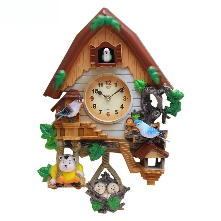 Wood Cuckoo Wall Clock Bird Decor Children's Room Wall Clocks Cartoon Vintage Home Decor Kitchen Reloj De Pared 3d Watch Resin
