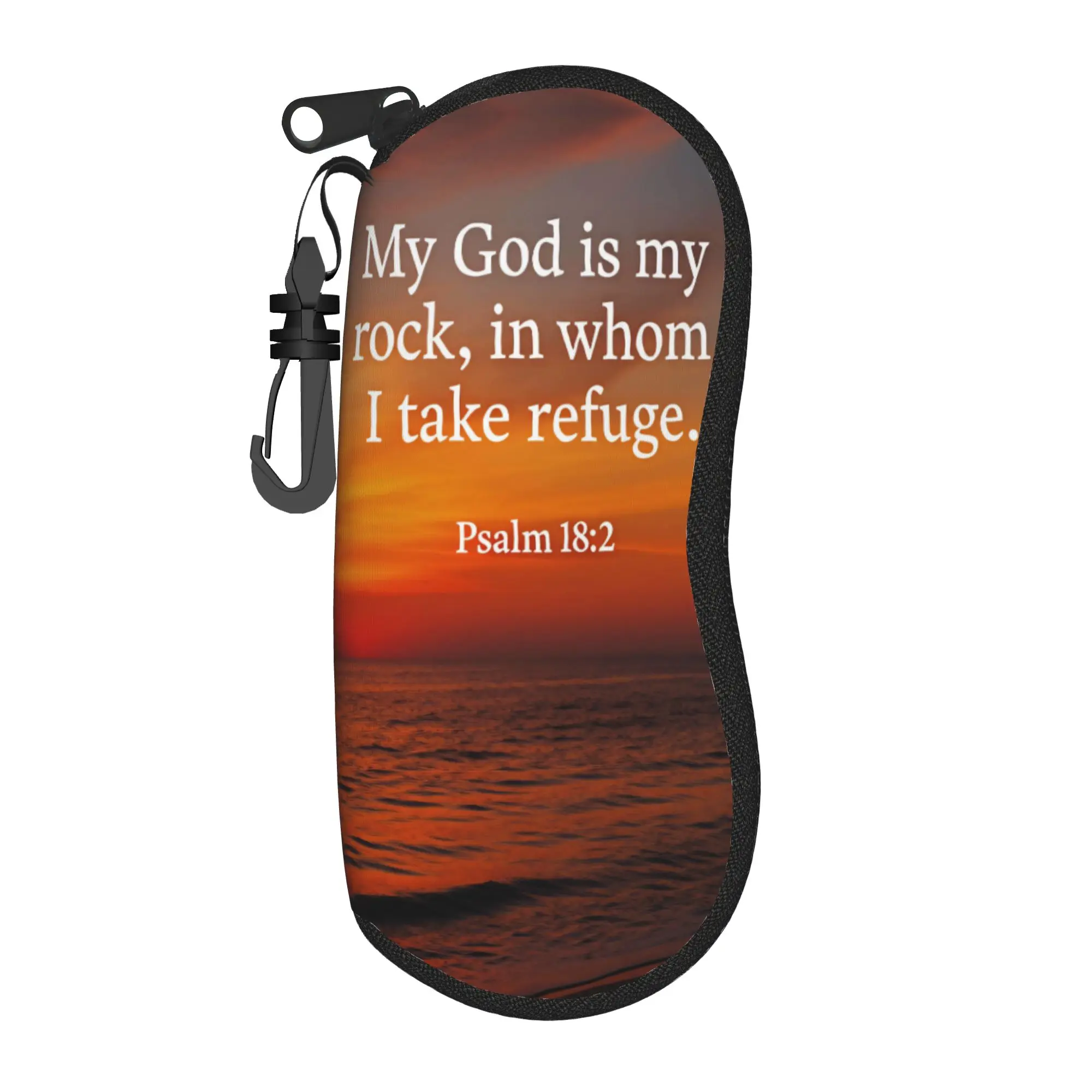 My God is my rock in whom I take refuge Glasses Case  Pocket Sunglasses Pouch For Unisex Vintage Eyewear Key Chain Glasses Box