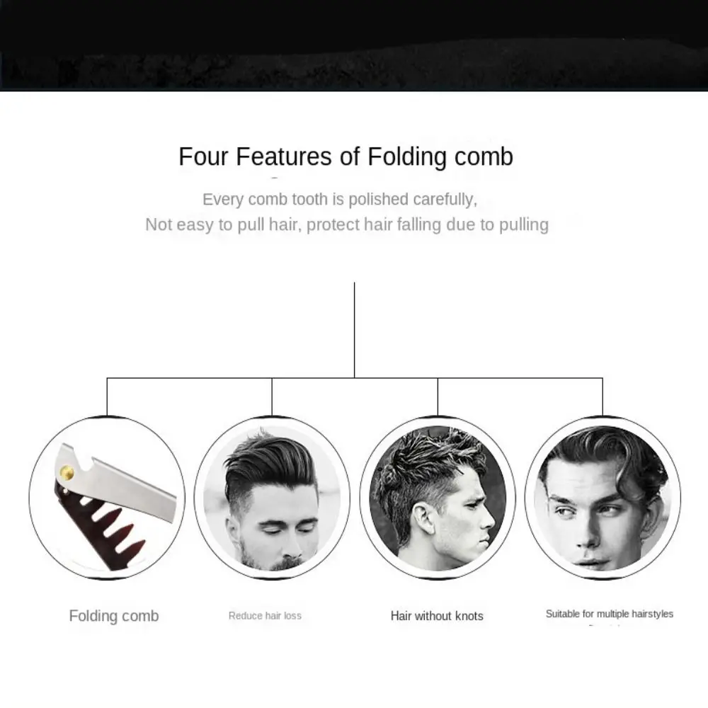

Stainless Steel Oil Head Comb Vintage Thin Teeth Handle Foldable Comb Wide Teeth Salon Hair Styling Tool Hairdressing Comb Men