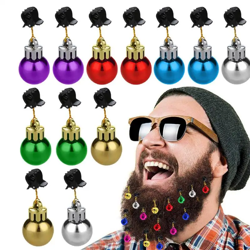 

12Pcs Christmas Beard Baubles Ornaments Colorful Ball Bell Beads Beard Clip for Men New Year Navidad Party Decoration Supplies
