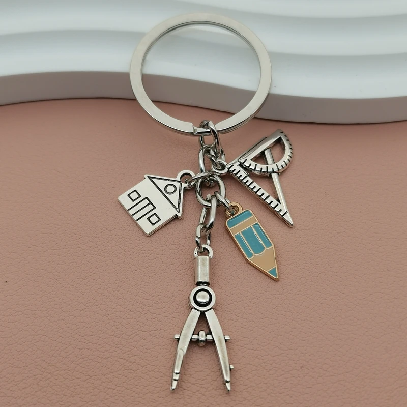 New Home Keychain Building Keychain Triangle Pencil Architectural Engineer Drawing Gift Jewelry Designer Home Keychain