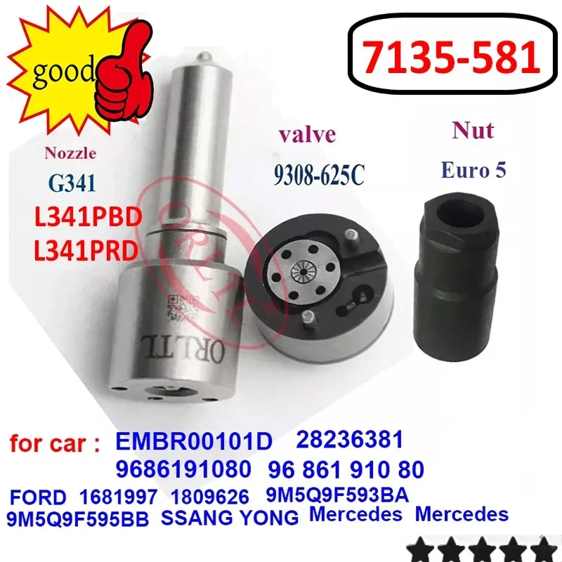 

Ремкомплекты дизельных форсунок EMBR00101D 9686191080 28236381 EURO5, сопло G341 и клапан 9308-625C для Delphi ORLTL (7135-581)