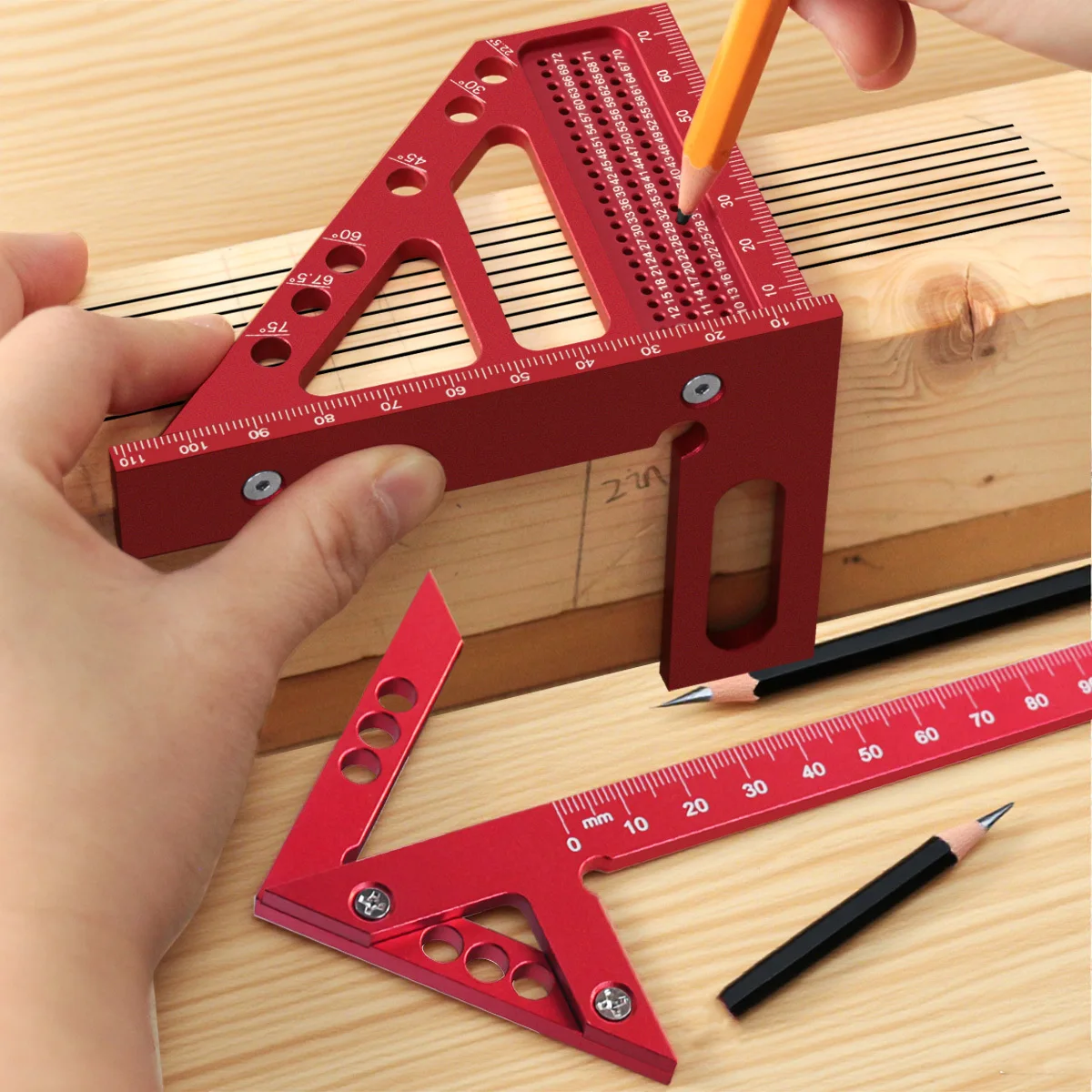 2pcs Combination Scribing Ruler, Plastic Multi-Angle Carpenter Square & Aluminum Alloy Center Line Ruler, Precision Marking Tool