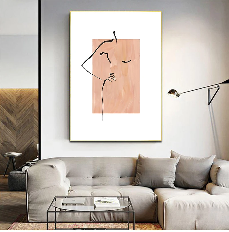 Abstract Woman Line Drawing Painting Prints Black Beige Neutral Wall Art Picture Modern Minimalist Art Poster Bedroom Home Decor