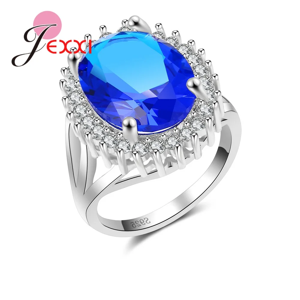 Brand Newest Wedding Bridal Purple Blue Two Color Cubic Zircon Stone With Small Rhinestones 925 Sterling Silver Rings Gift