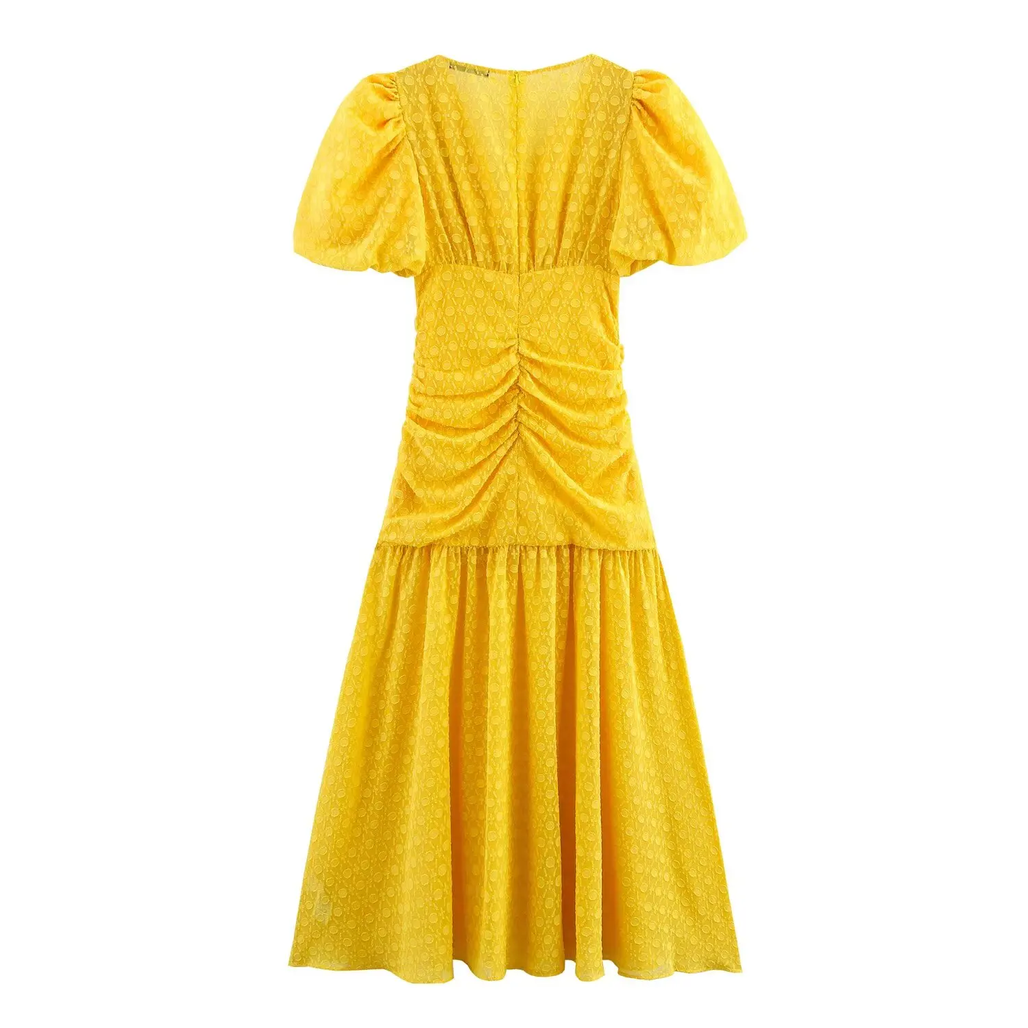 Vestido E de Verão Novo para Mulheres com Decote em V e Mangas Bufantes, Design Floral com Recortes, Saia Alta de Fada