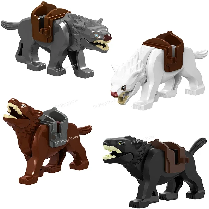 N837-842 branco preto lobo clássicos lobo modelos montagem blocos de construção acessórios animais brinquedo educativo para crianças presentes