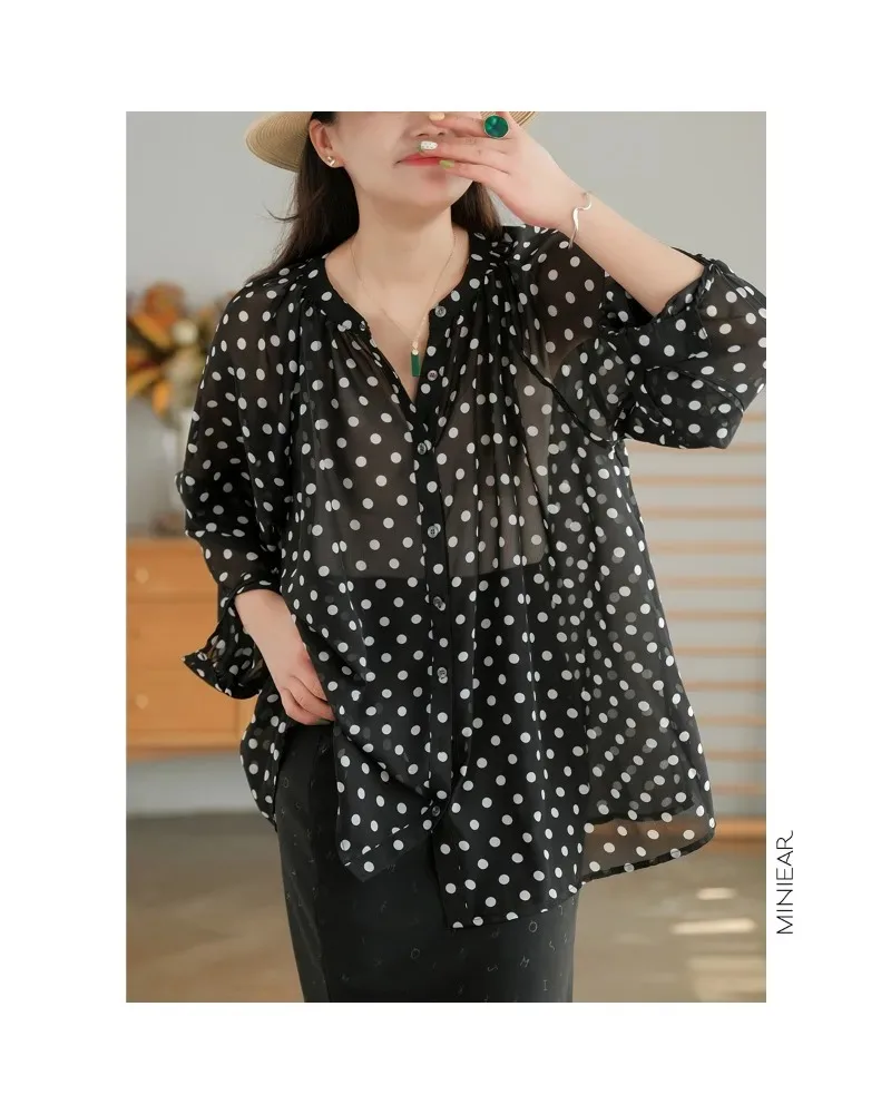 Jiangnan Misty Rain Early Summer New Product Chiffon Polka Dot Shirt Women\'s Long sleeved Top Comfortable Women\'s Original Stock