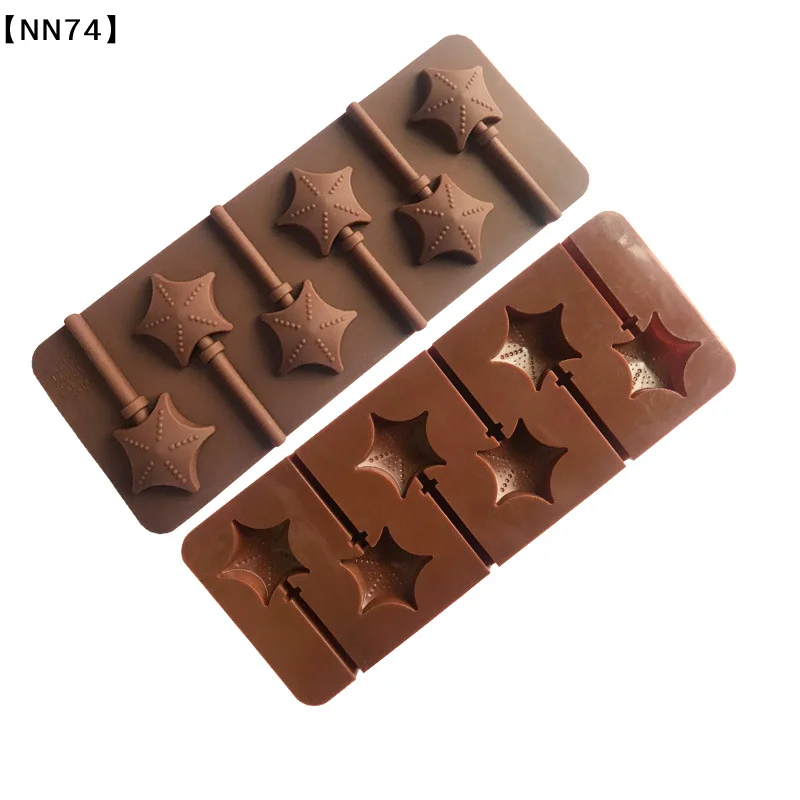 【NN74】6 Star Silicone Lollipop Mold Chocolate Candy Chip Mold Five-pointed Star Chocolate Bar Star Lollipop[J]【W4】