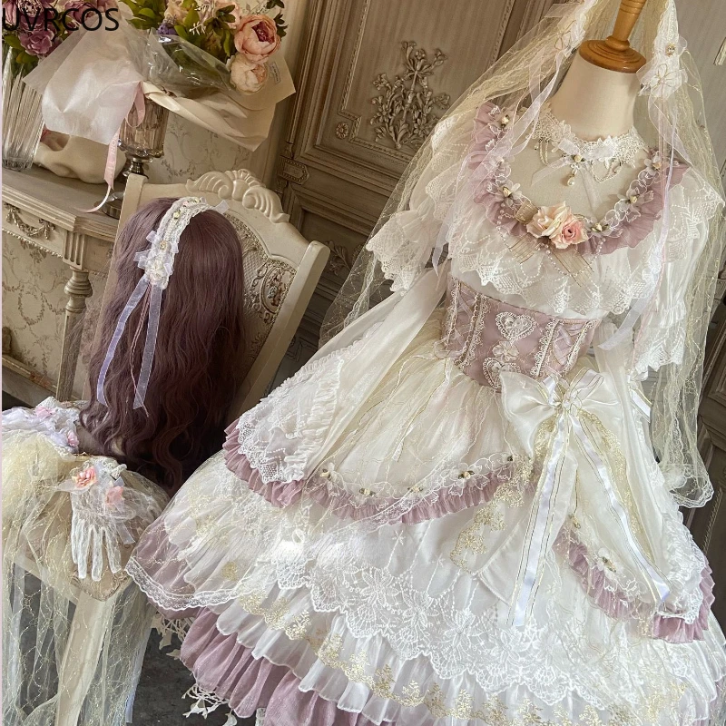 Japanische Süße Kawaii Lolita Kleid Frauen Victorian Vintage Prinzessin Party Hochzeit Kleider Girly Spitze Bogen Elegante Lolita Kleidung