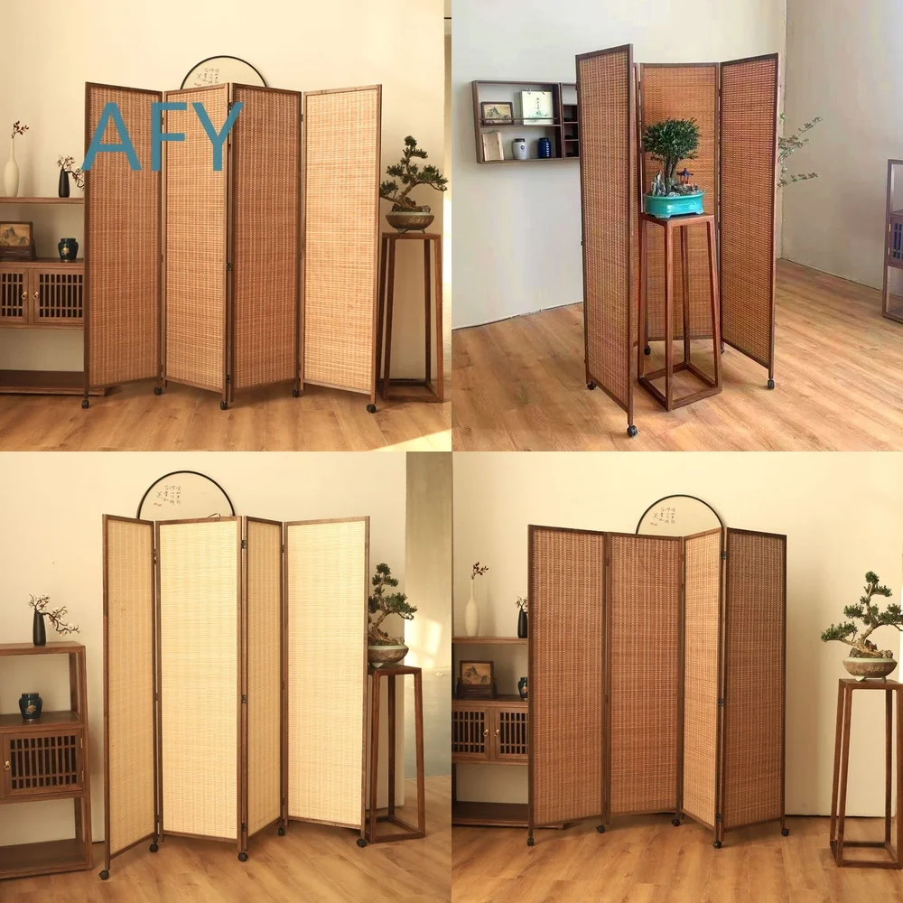 Sliding Screen Partition for Living Room Bedroom Office Space Divider for Japanese Retro Style Removable Folding Curtain with