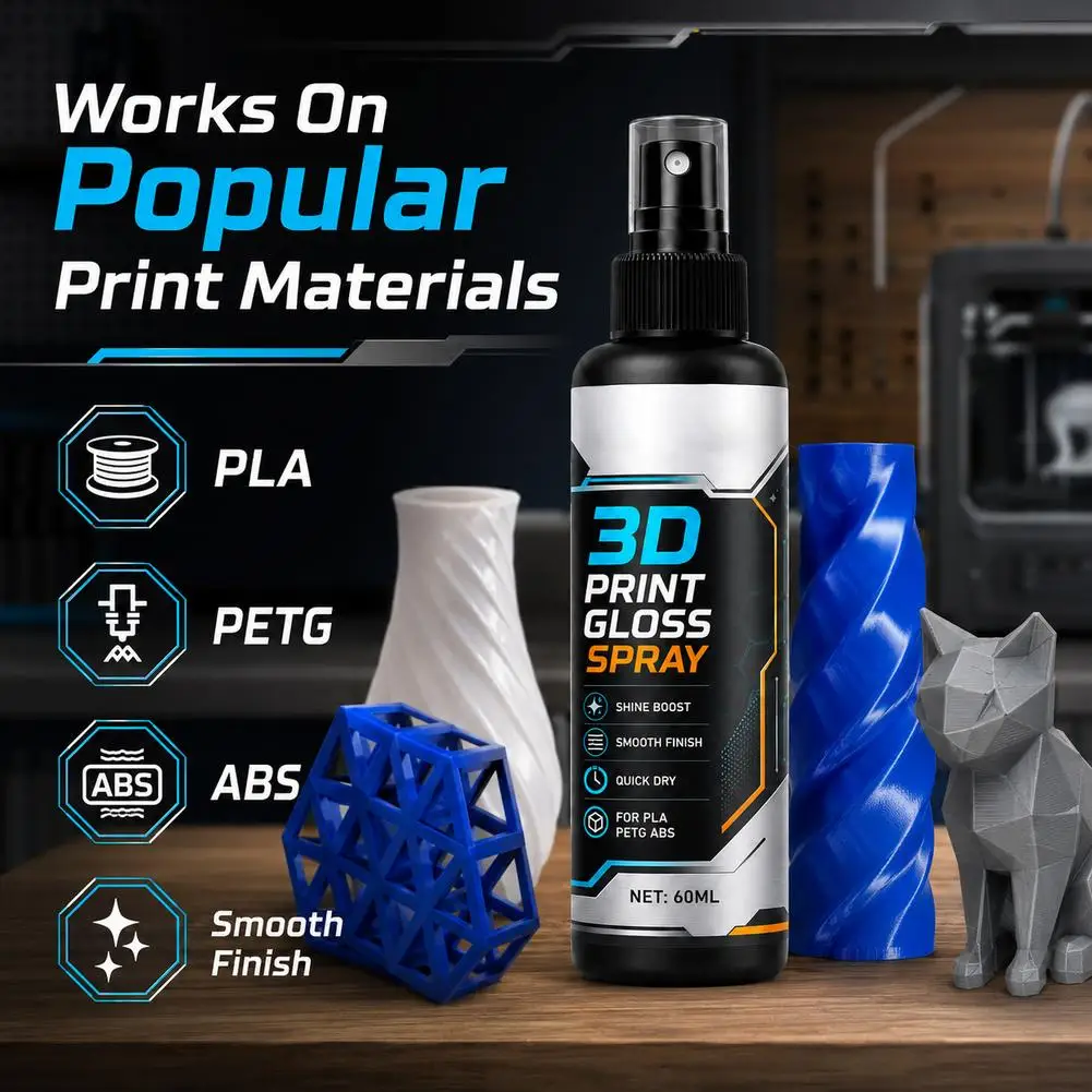 60ml 3D Print Gloss Spray Quick Dry Clear Coat Varnish Smooth Finish PLA PETG ABS Resin Figures Layer Lines Remover Polishing view 5