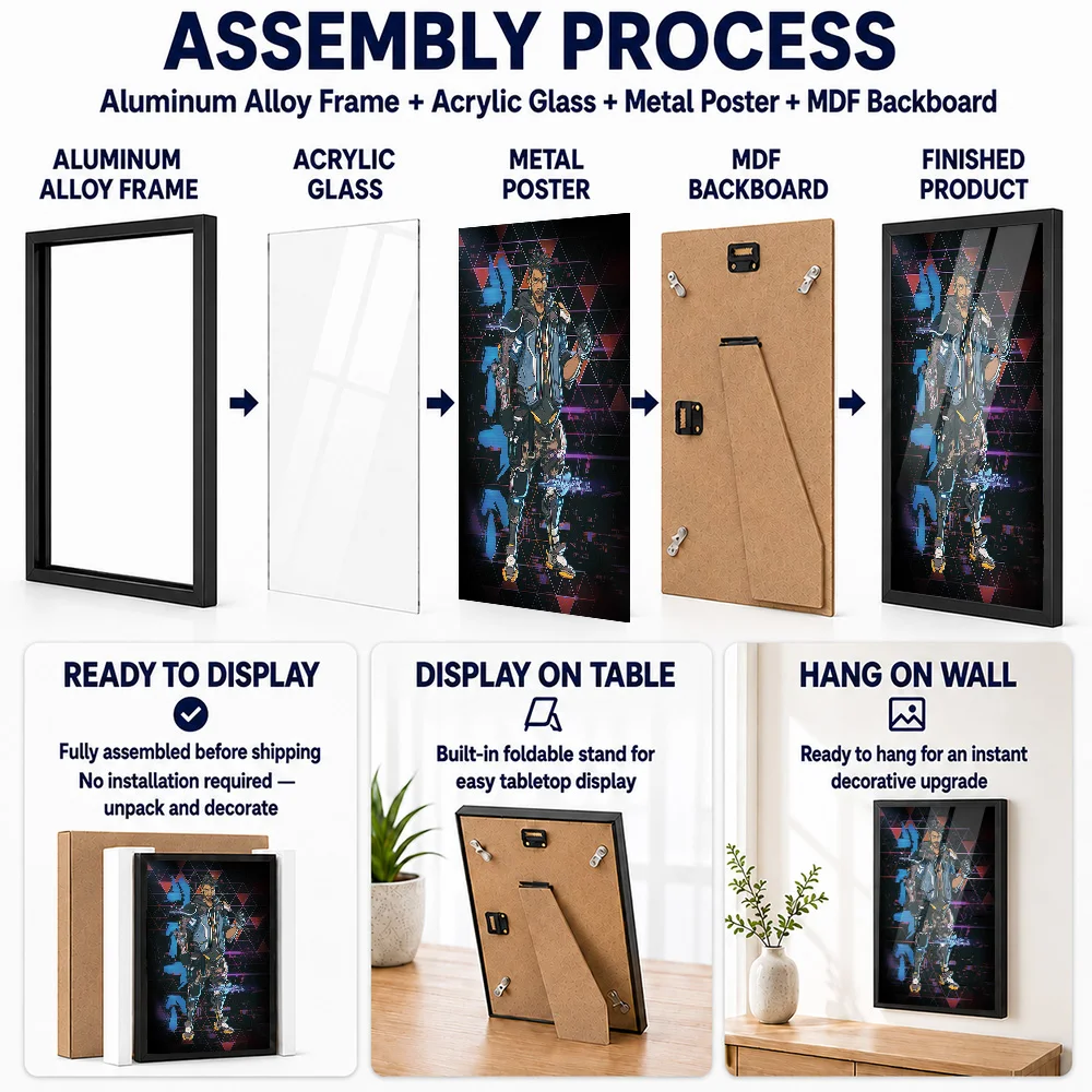 Borderlands Metal Poster With Aluminum Alloy Frame Personalized Photo Neon Cyber Technology Style Wall Art For Collector Room
