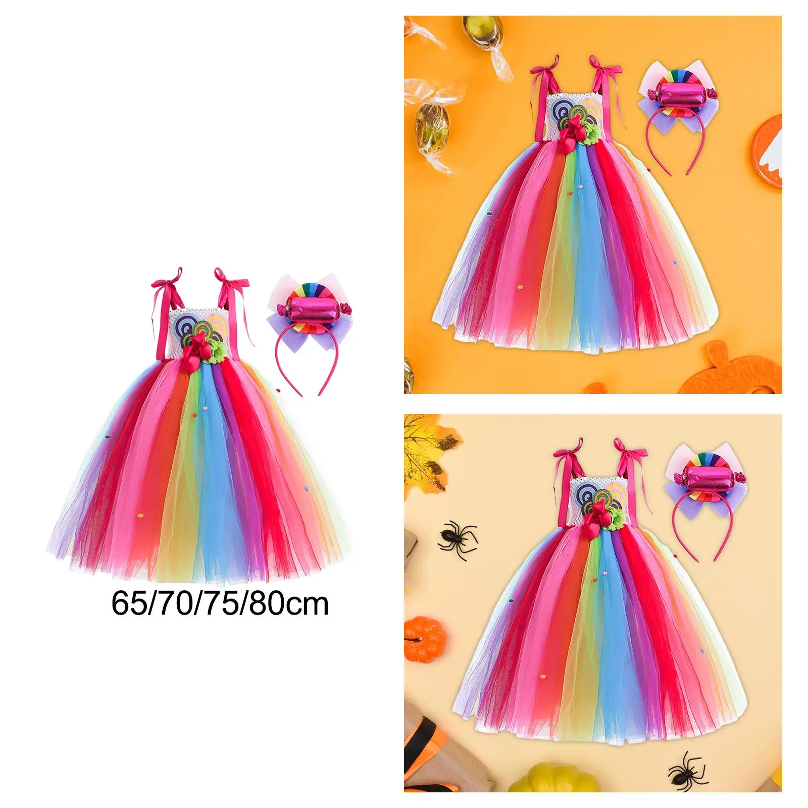 Vestido doce para meninas vestido extravagante colorido vestido arco-íris vestido de tule para Halloween
