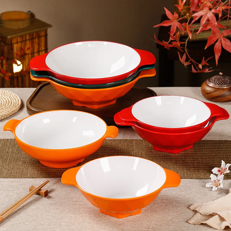 Vajilla de melamina, olla caliente picante, tazón grande de plástico de doble mango, tazón de sopa Ramen comercial, tazón de fideos, tienda de fideos especial