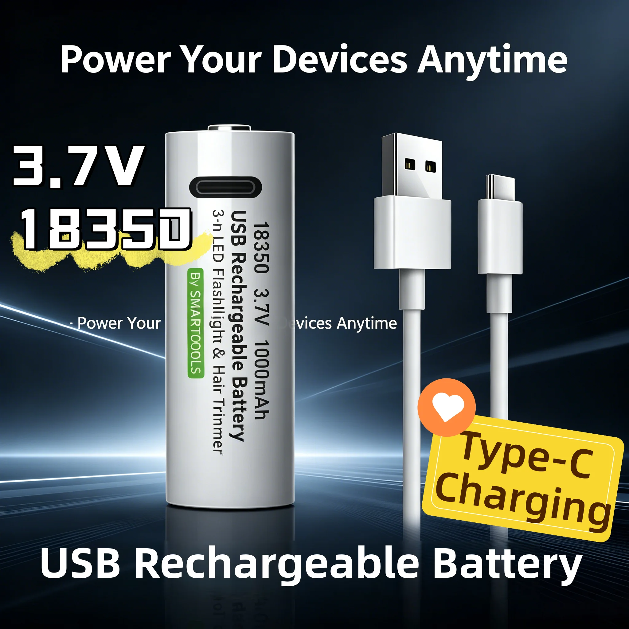 

18350 Rechargeable Battery 1000mAh 3.7V 3-in-1 Gimbal Stabilizer for LED Flashlight & Hair Trimmer, Type-C Charging
