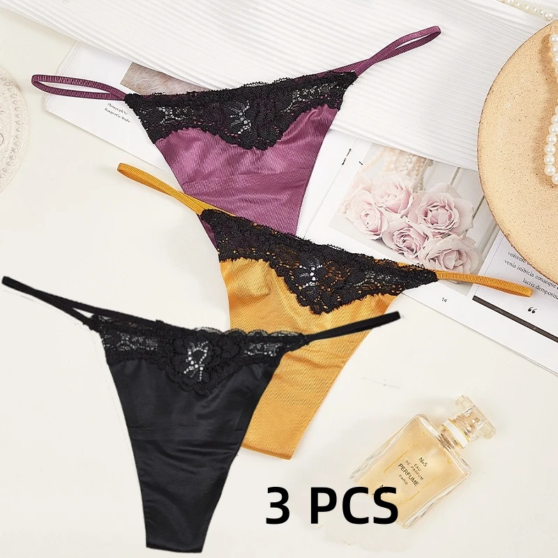 3 PCS Lace Thin Belt Pure Women's Underwear Desire Ultra-thin Quick-drying Traceless THong Ice Silk Invisible