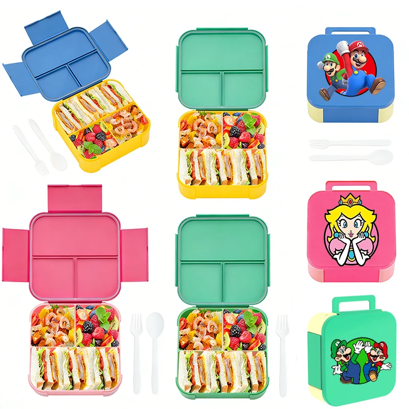 

Super Marios Bento Lunch Box Set Girl Boy Luigi Princess Peach Lunch Box with Fork Spoon Portable Meal Container for School