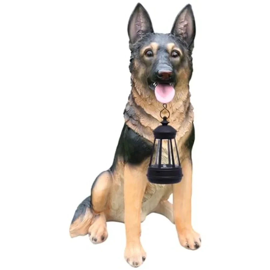 Outdoor patio yard art dog statue solar light, metal alloy, bronze finish, weather-resistant and energy-saving illumination