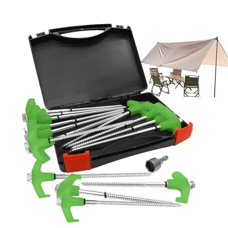 Screw in Tent Stakes 15pcs Metal Tent Spikes Camping Pegs Drill in Ground Anchors Heavy Duty Spiral Screw Stakes Ground Anchors