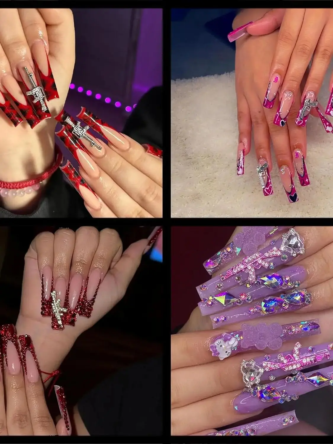 44PCS Gun Nail Charms Nail Art Rhinestone,Gold Silver Alloy Gun Dollar Sign Star Nail Decoration for Acrylic Nails