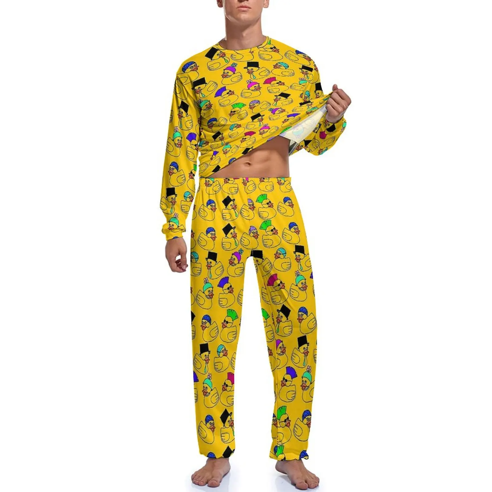 Ensembles de pyjama deux pièces College en caoutchouc pour hommes, vêtements de nuit drôles, manches longues, Kawaii, chambre à coucher, automne