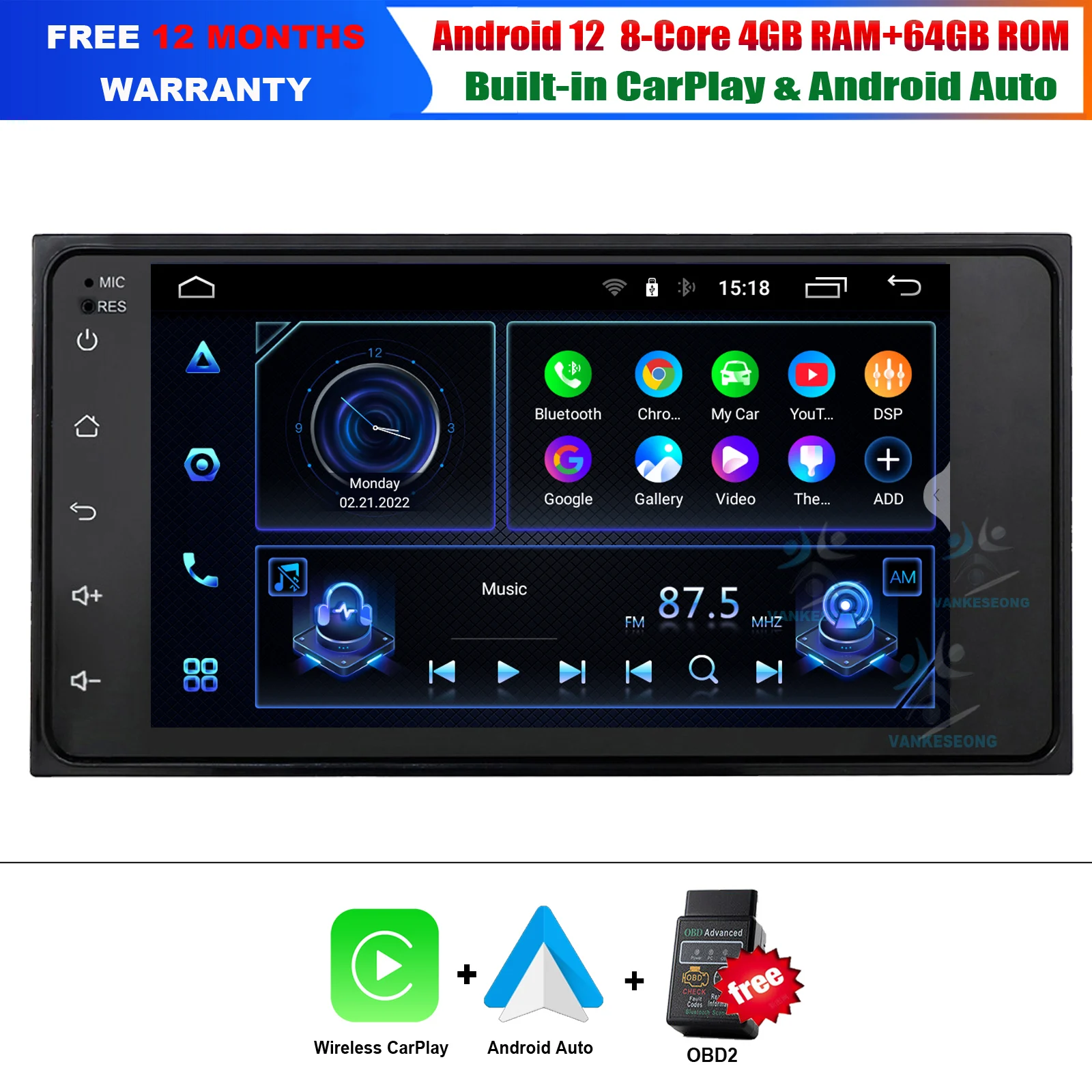 Android 12 CarPlay Android Auto Car Multimedia Stereo Player For Toyota Universal RAV4 Prius Previa RunX Scion BT GPS Navigation