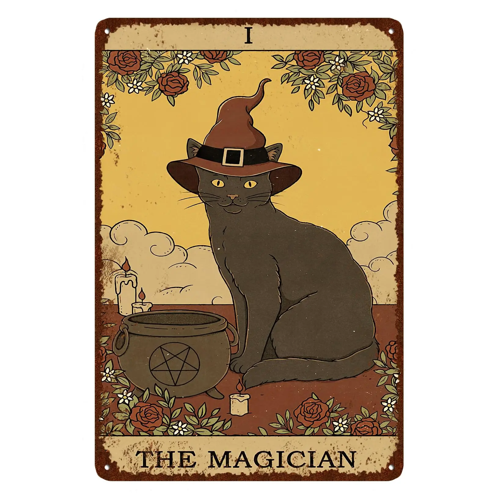 Vintage Cat Tin Sign Retro Tarot Card Metal Sign Poster Wall Art Decor Bathroom Dorm Room Home Decor - Magician