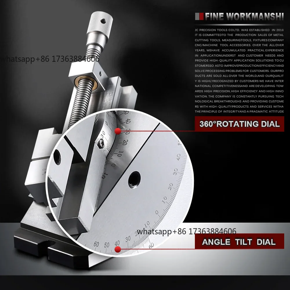 Flat Jaw Precision Vise, Rotating Vise, Size 2 to 3 Inches, 360° Rotation Adjustable Angle, Vertical Tilt Up to 50°