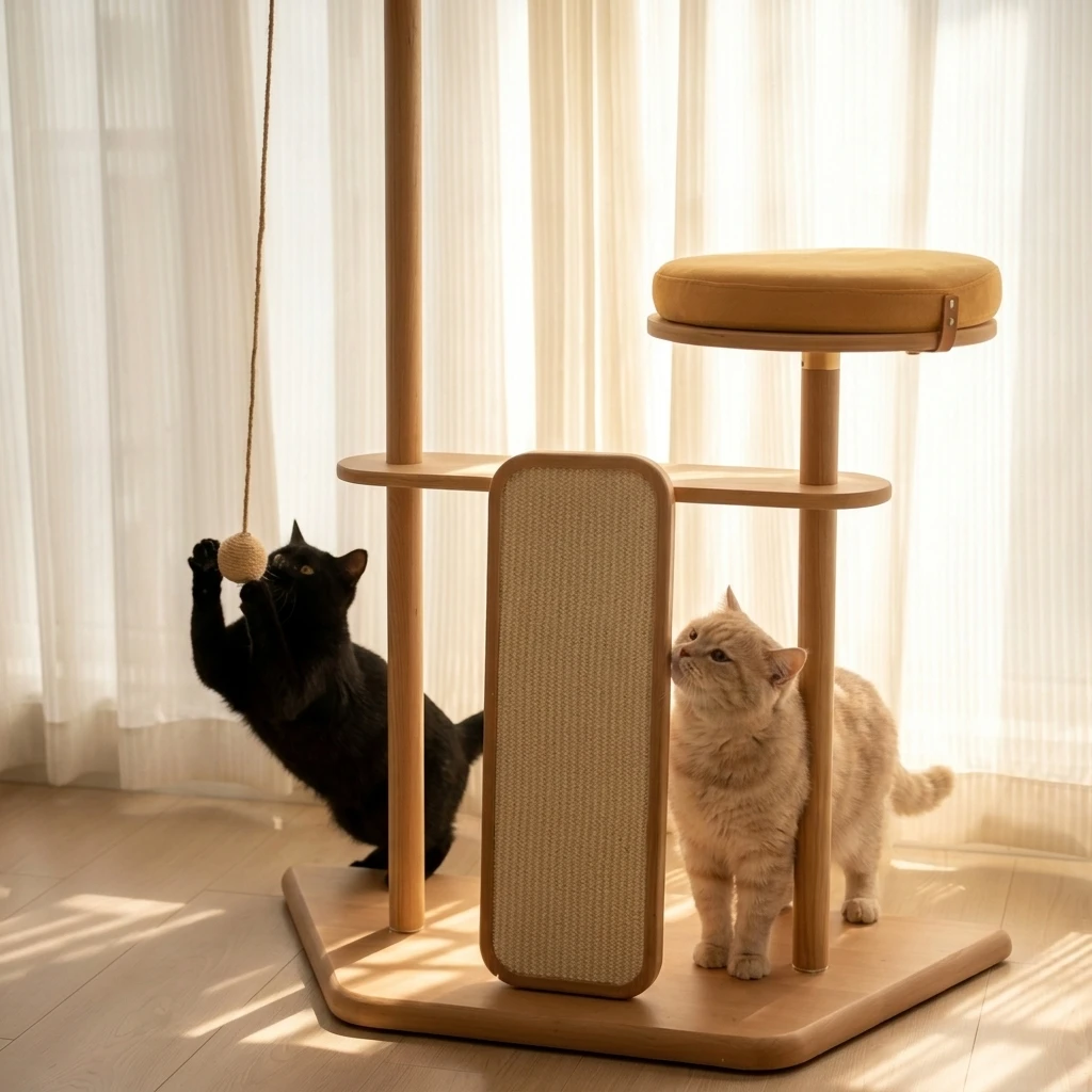 LA LOT Mondrian Inspired Modular Cat Tree, Geometric Art Design, Solid Wood Frame, Memory Foam, Modern Minimalist Furniture