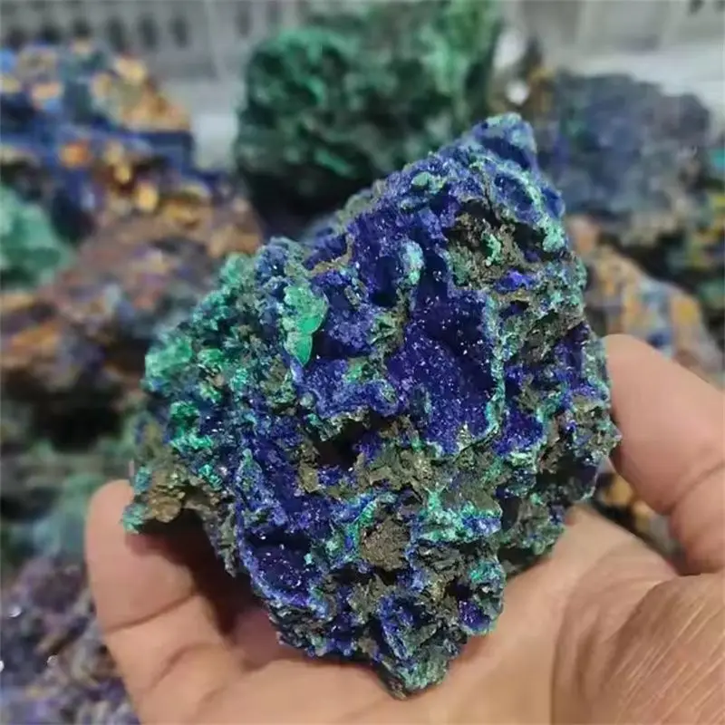 Natural crystal azurite and malachite mineral crystals
