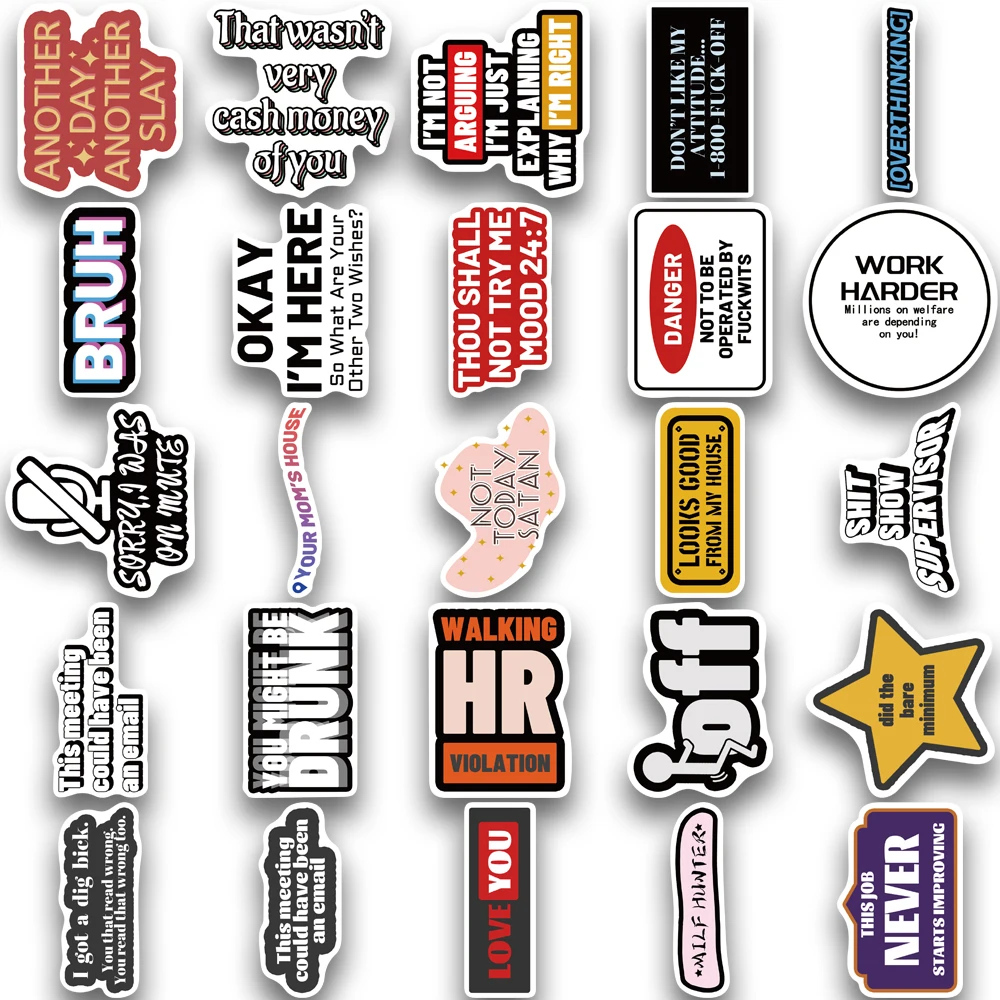 50pcs adult funny humorous text series stickers, suitable for decorating tablets, suitcases, water bottles, waterproof stickers image 5