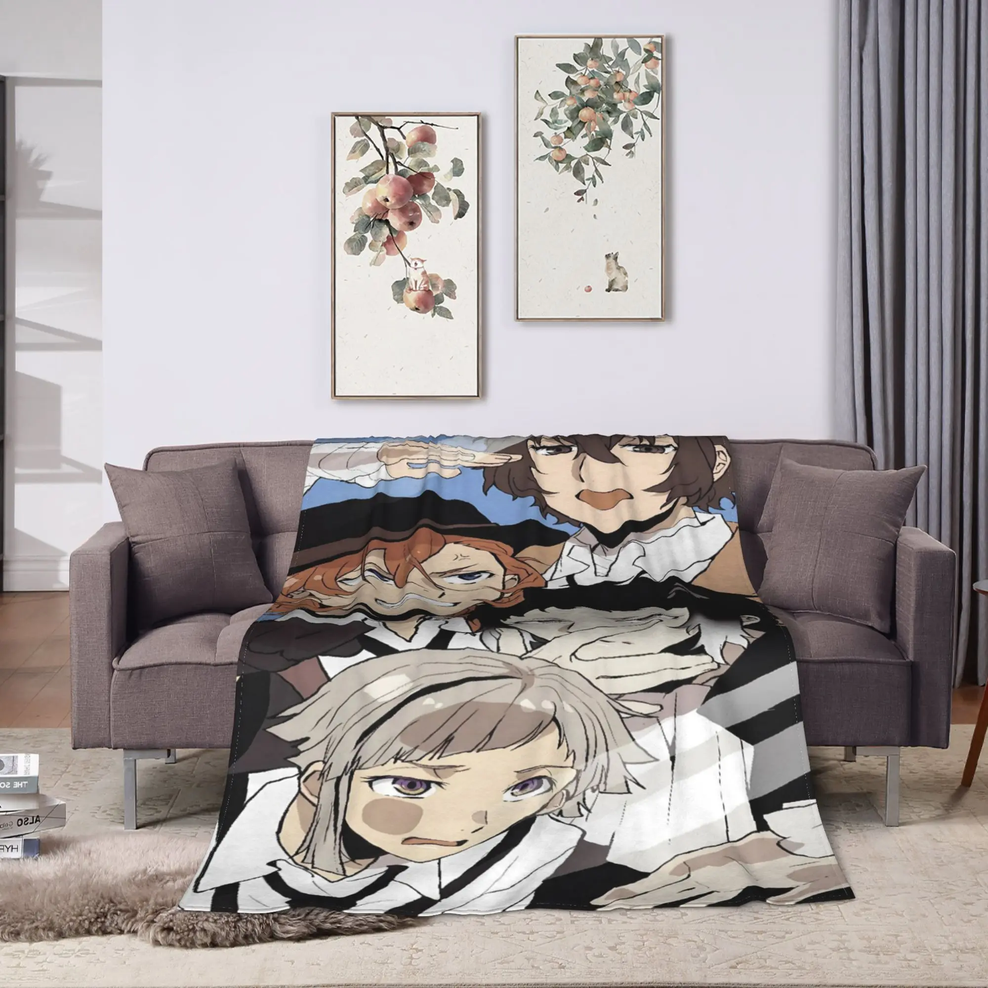 Bungo Stray Dogs Flannel Blanket  Warm Soft Throw Blanket for Living Room Travel Office Pattern Bedspread Sofa Bed Cover