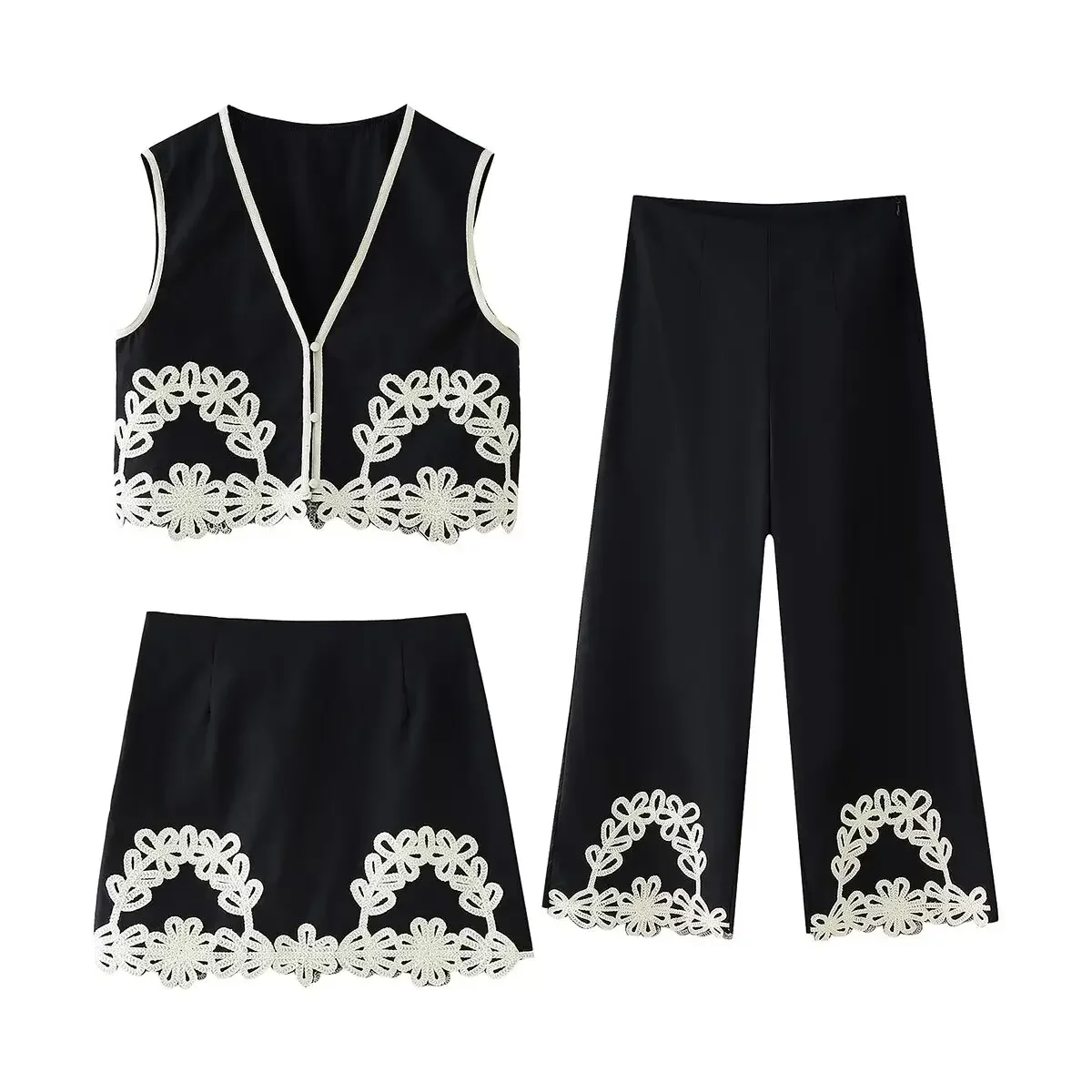 

Женский короткий жилет с вышивкой и V-образным вырезом