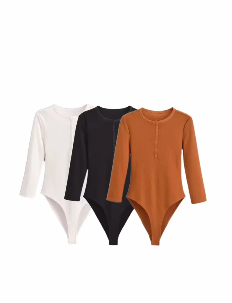 

2024 autumn and winter new fashionable slim fit round neck long sleeved slim fit ribbed cotton comfortable jumpsuit