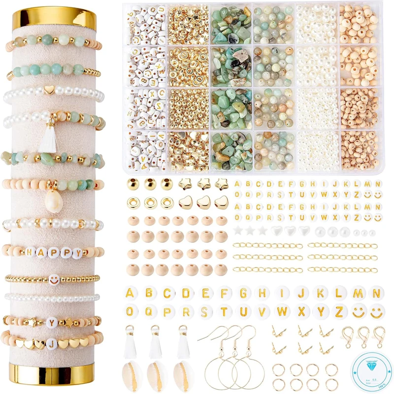 Natural Stone Beads Style Bracelet Making Kit Irregular Natural Stone with Letter Beads for DIY Craft Bracelet Necklace Earring