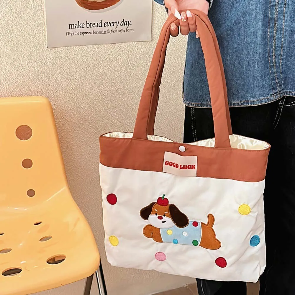 Large Capacity Dog Nylon Shoulder Bag Rabbit Dog Cloth Shopping Bag Puppy Shoulder Bag Embroidery Nylon Student Tote Bag Travel