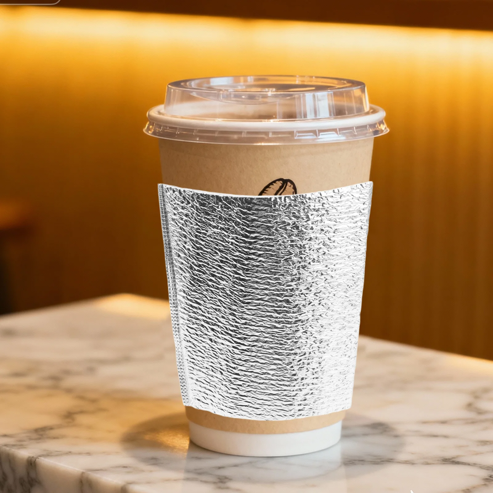 

200Pcs Coffee Cup Sleeves Aluminum Foil Reusable Insulated Heat Insulation Sleeve Hot Cold Drinks Office Travel Mug Protector