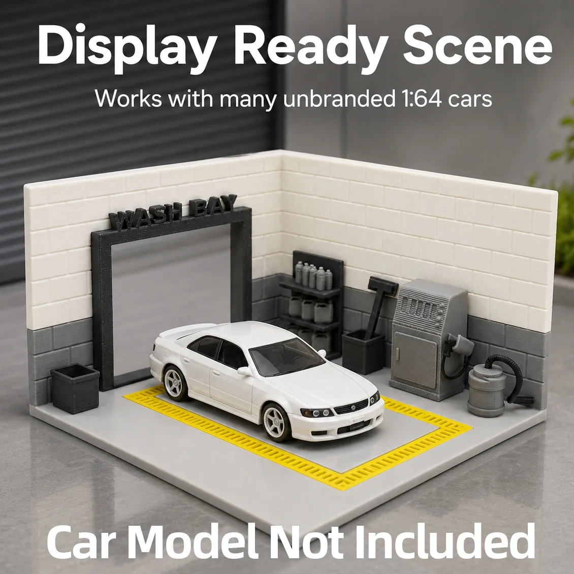 1:64 Mini Wash Bay Diorama Set, Car Garage Display Scene, Auto Detail Shop Accessories, Car Model Not Included