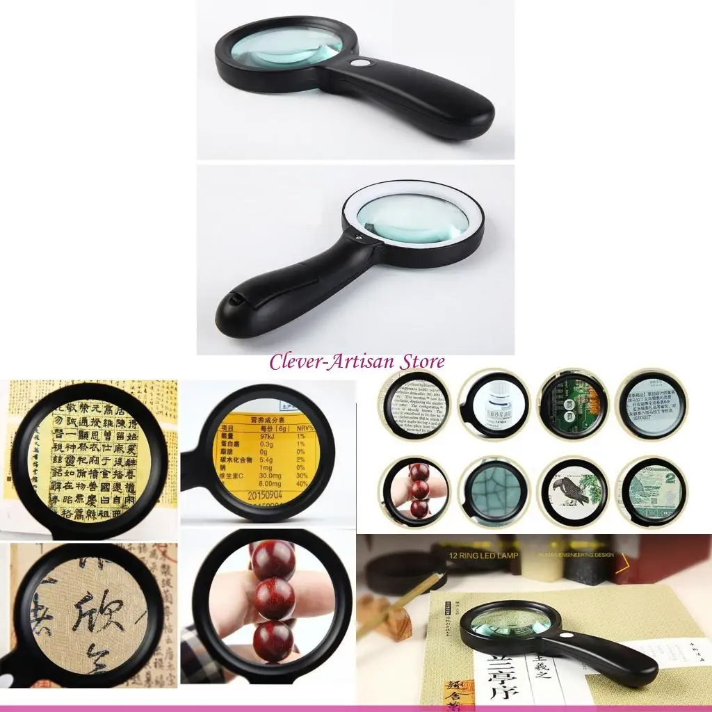 E06B 10x قراءة كبيرة القراءة مكبرة 12 LED مكبّر مضاء مضيئة لفحص عملات ختم استكشاف المجوهرات
