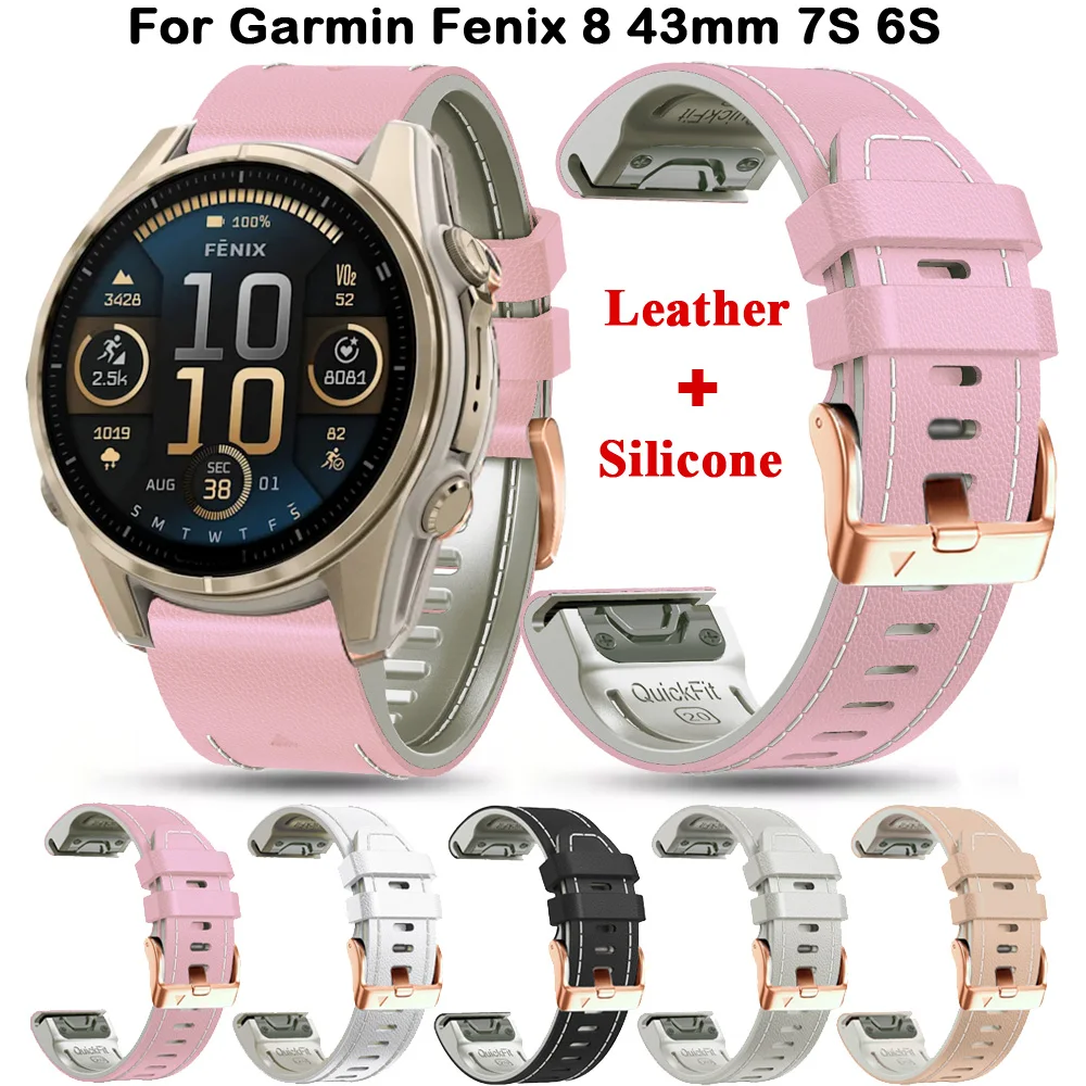 

Ремешок 20 мм для Garmin Fenix 8 43 мм, 7S, 6S Pro, 5S Plus, кожаный силиконовый браслет для Epix Pro Gen 2 42 мм, женский ремешок на запястье