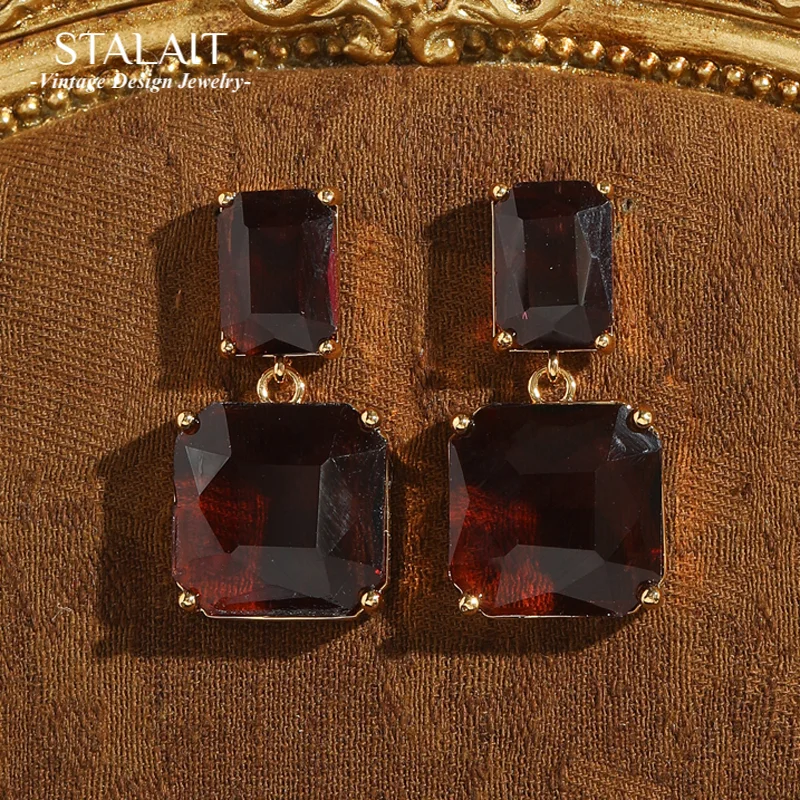 

Vintage Transparent Crystal Drop Earrings High Quality Luxury Woman Gold Color Square Accessories Wedding Valentine Day Gift New
