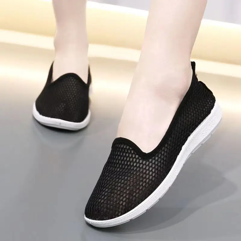 New Woman's Summer Mesh Hollow Flat Sole Casual Shoes Soft Sole Non Slip Breathable Slip On Light Walking Shoes Ballet Shoes image 4