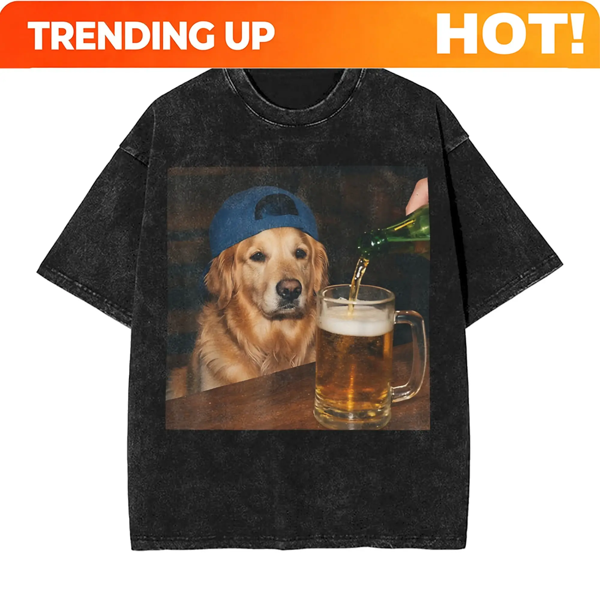 Customization Golden Retriever Drinking Beer Funny Dog Meme T Shirts Washed 100% Cotton Harajuku T-Shirt Tops Streetwear Printe