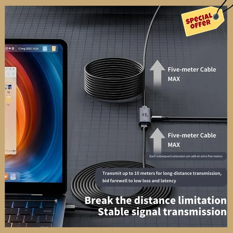 Adaptador USB C a USB C, extensor de amplificador de señal de 5Gbps 15W, convertidor USB C hembra a USB C hembra para ordenador portátil, cámara-WMAN